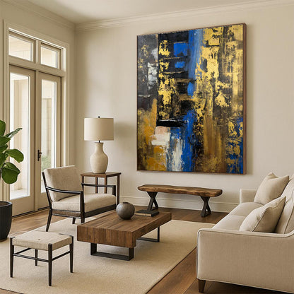 Gold and Blue Abstract Art for Luxury Penthouse & Upscale Lounge DLZ0739