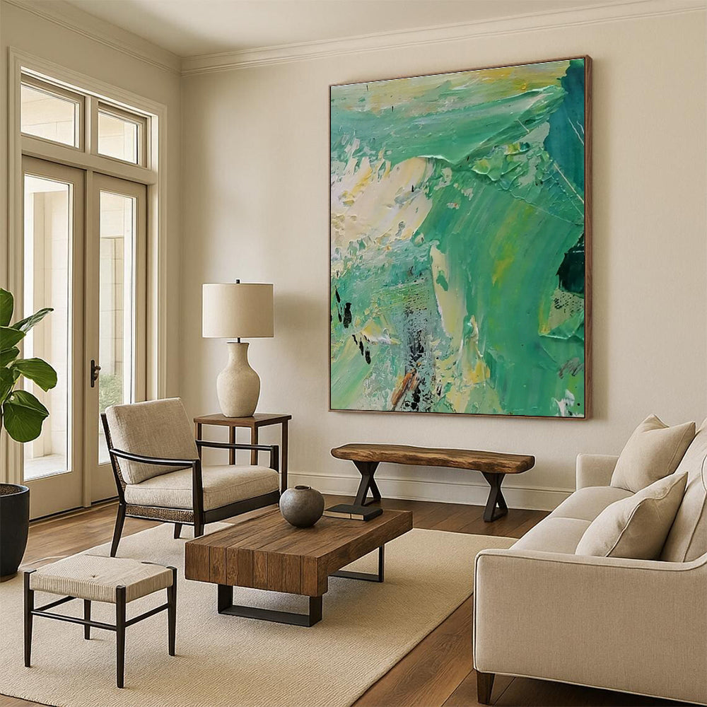 Green - Yellow Impasto Abstract Art for Rooftop Garden Lounge & Tropical - Themed Restaurant DLZ1277