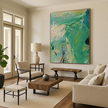 Green - Yellow Impasto Abstract Art for Rooftop Garden Lounge & Tropical - Themed Restaurant DLZ1277
