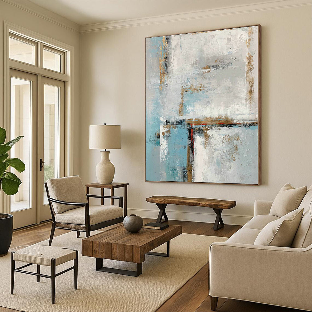 Blue, White & Gold Abstract Art for Home Living Room & Art Homestay DLZ0567