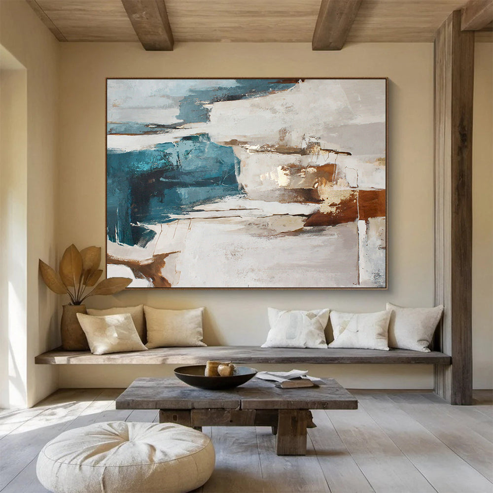 Blue - Brown Abstract Art for Coastal Living Room DLZ2904
