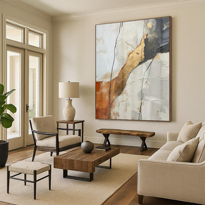 Gold - Brown Line Abstract Art for Luxury Home Library & Art - Lovers’ Lounge DLZ1945