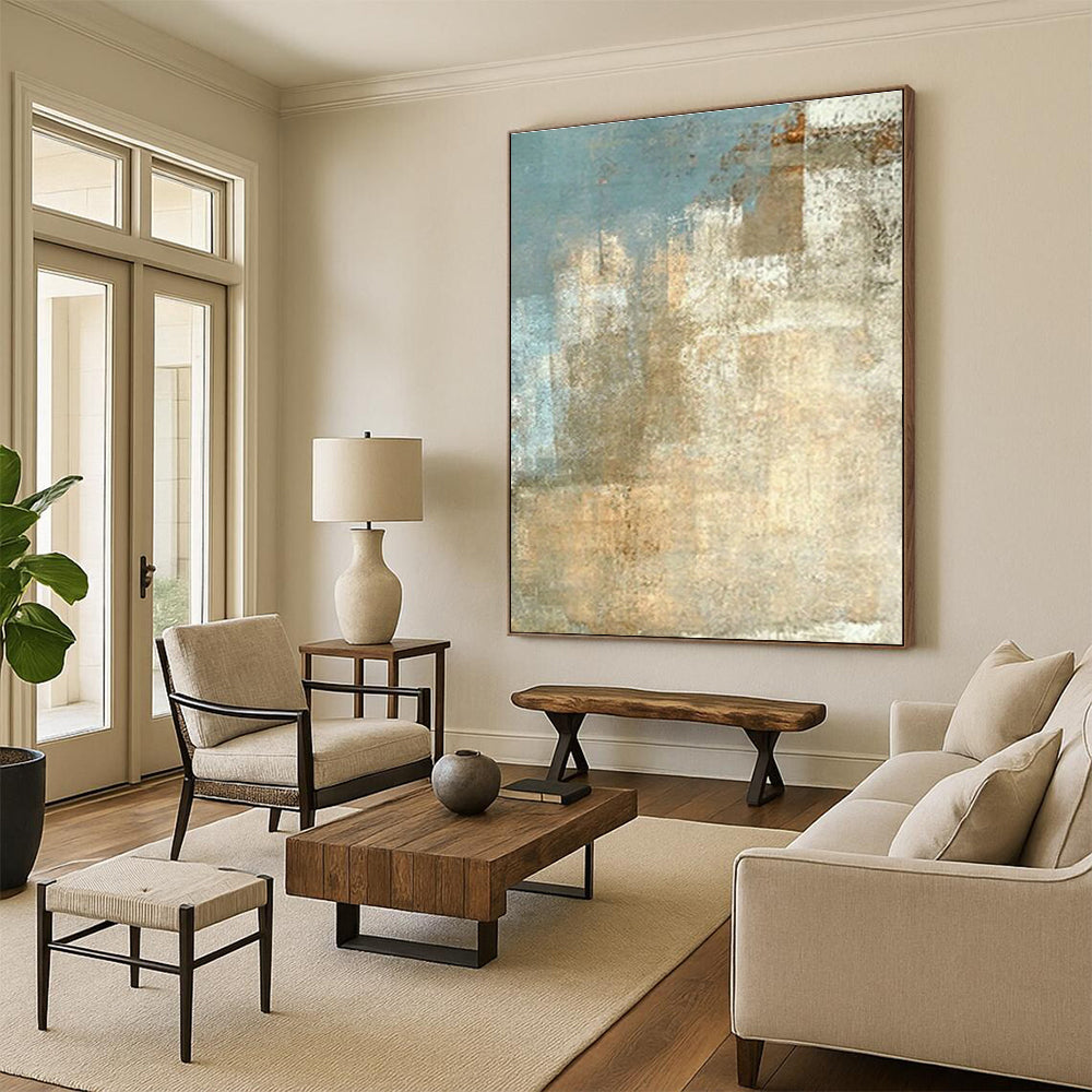 Beige - Blue Abstract for Coastal Home Living Room & Minimalist Spa Waiting Area DLZ0892