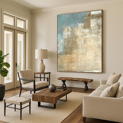Beige - Blue Abstract for Coastal Home Living Room & Minimalist Spa Waiting Area DLZ0892