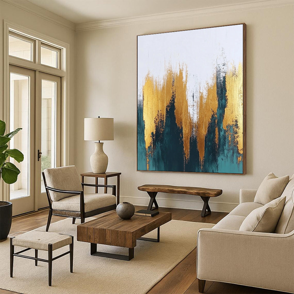 Luxe Gold - Teal Abstract Art for Dining Room & Boutique STSC062