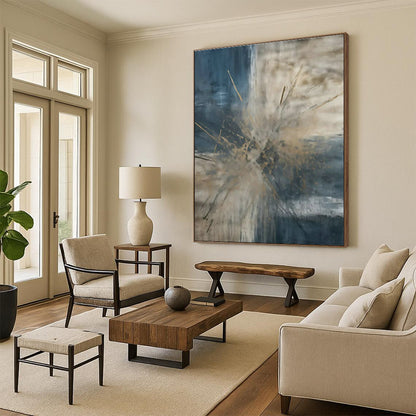 Blue - Gold Abstract Art for Coastal Home Living Room & Art - Loving Yacht Club DLZ1707