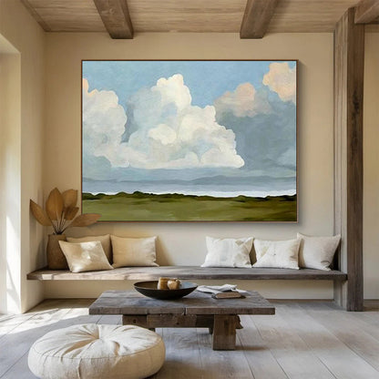 Soothing Blue Sky and Fluffy Clouds Art for a Calm and Peaceful Reading Nook Oasis DLZ2789