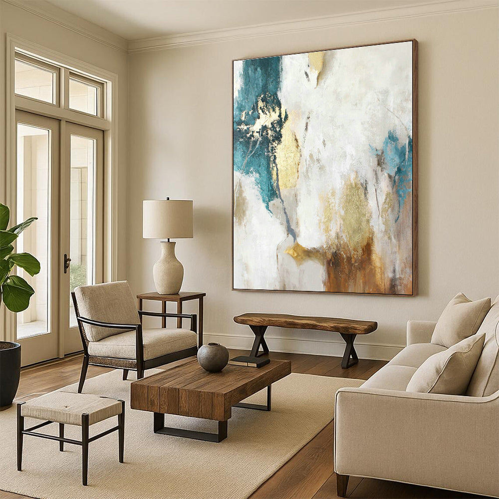 White - Gold - Blue Abstract Art for Bedroom & Living Room DLZ0401