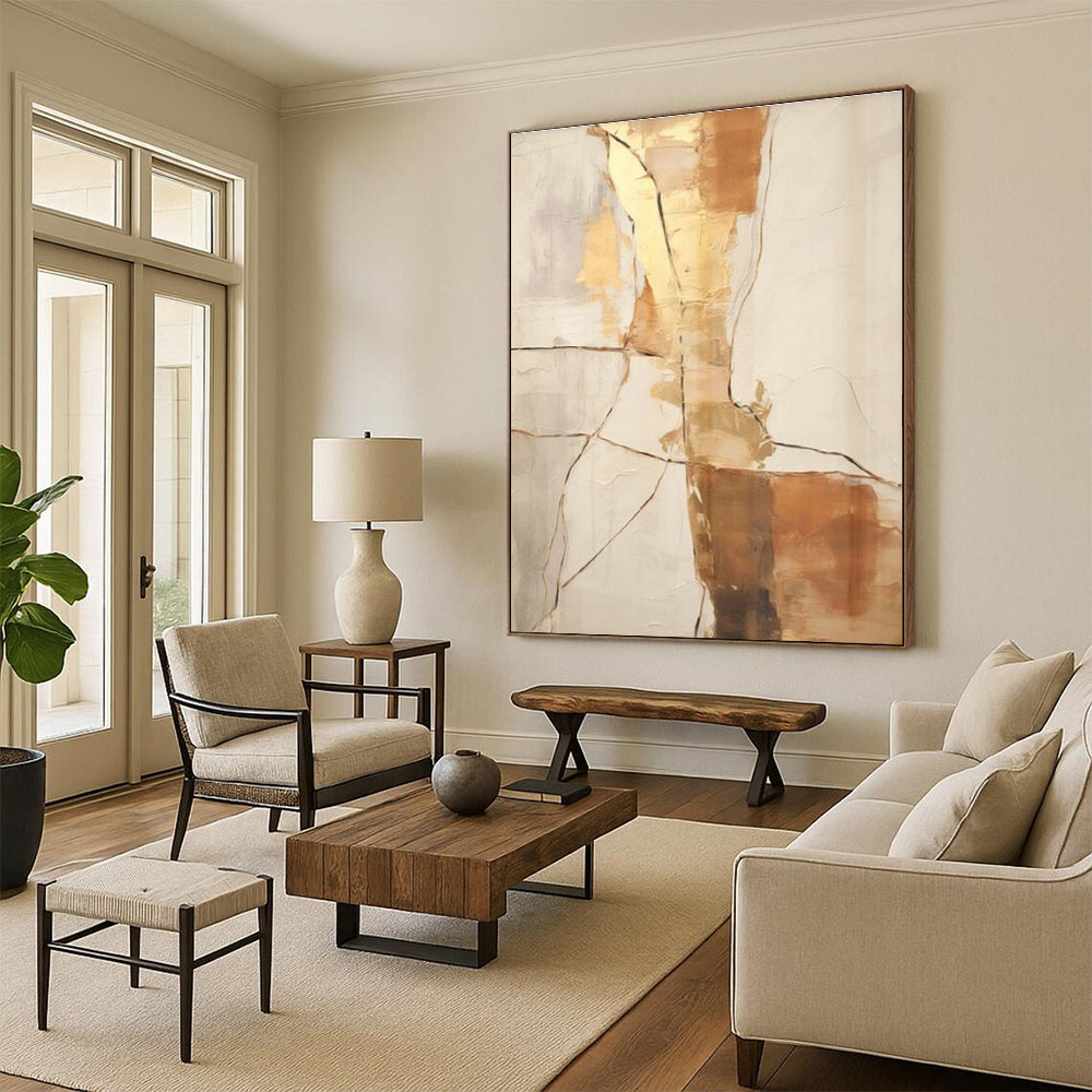 Gold - Brown Line Abstract Art for Luxury Home Library & Art - Lovers’ Lounge DLZ1951