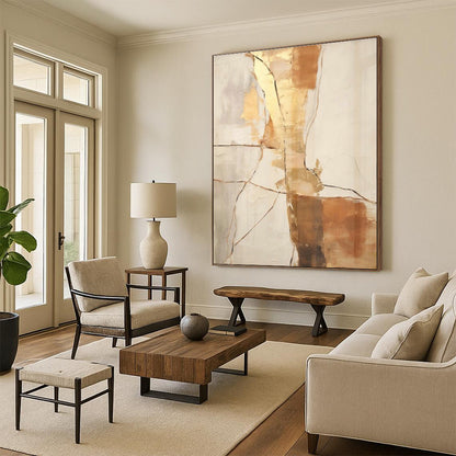 Gold - Brown Line Abstract Art for Luxury Home Library & Art - Lovers’ Lounge DLZ1951