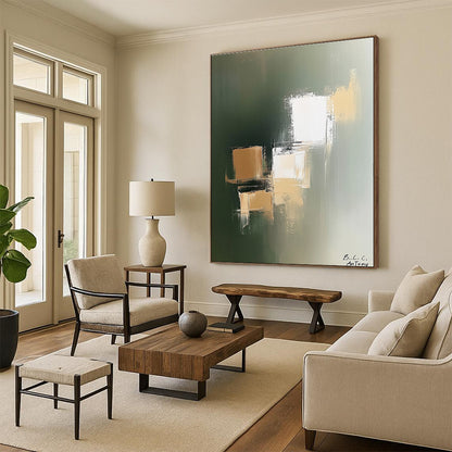 Subtle Geometric Shapes on Green for Nature - Themed Bedroom & Creative Workplace STSC212