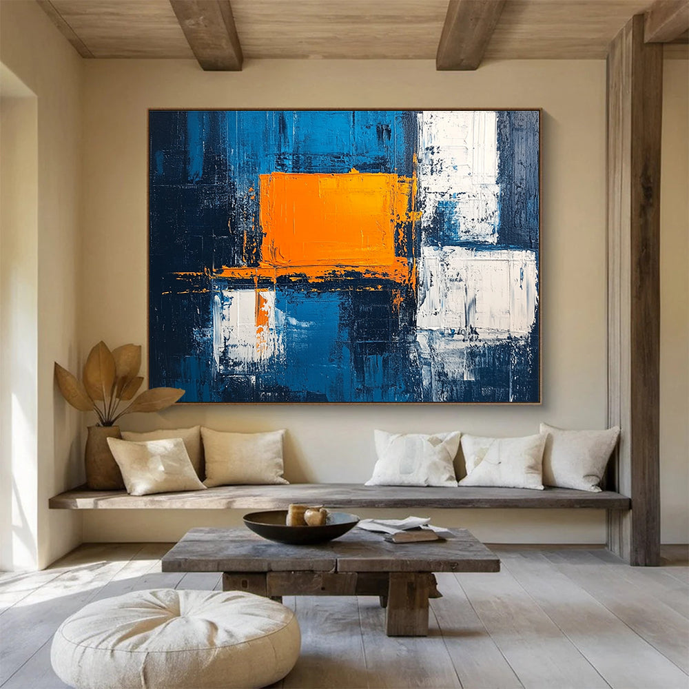 Blue - Orange Geometric Abstract Art for Contemporary Office & Art - Themed Café SC225