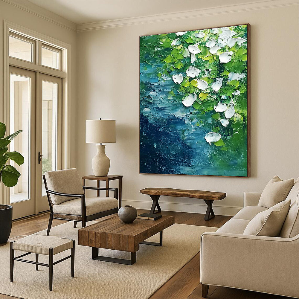 Textured Green and White Abstract Nature Art for Eco - Friendly Home & Artistic Home Studio STSC1477