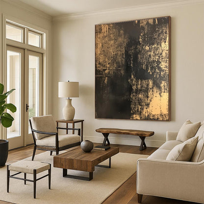 Black and Gold Textured Abstract for Luxury Bedroom & Art Gallery Corridor STSC855