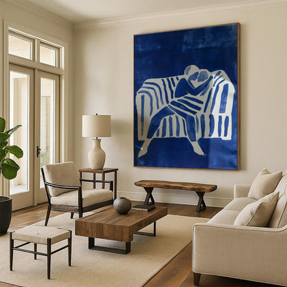 Blue - Toned Couple on Sofa Art for Romantic Living Room & Intimate Hotel Suite DLZ0692
