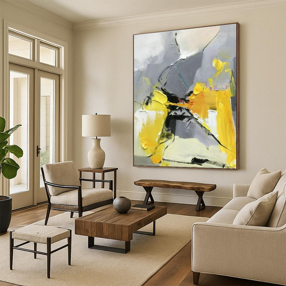 Yellow - Gray Geometric Abstract Art for Contemporary Kids’ Room & Design Studio Meeting Area DLZ1459