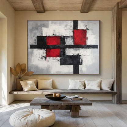 Red - Black - Gray Geometric Abstract Art for Industrial - Style Loft & Modern Art Studio SC238