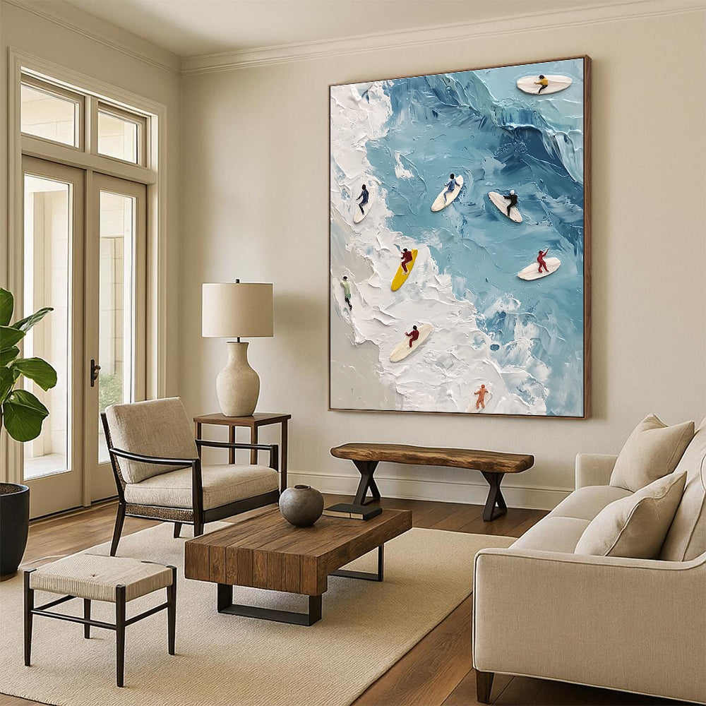 Surfers on the Waves Art for Beach Sports Club & Vibrant Home Living Room STSC1436