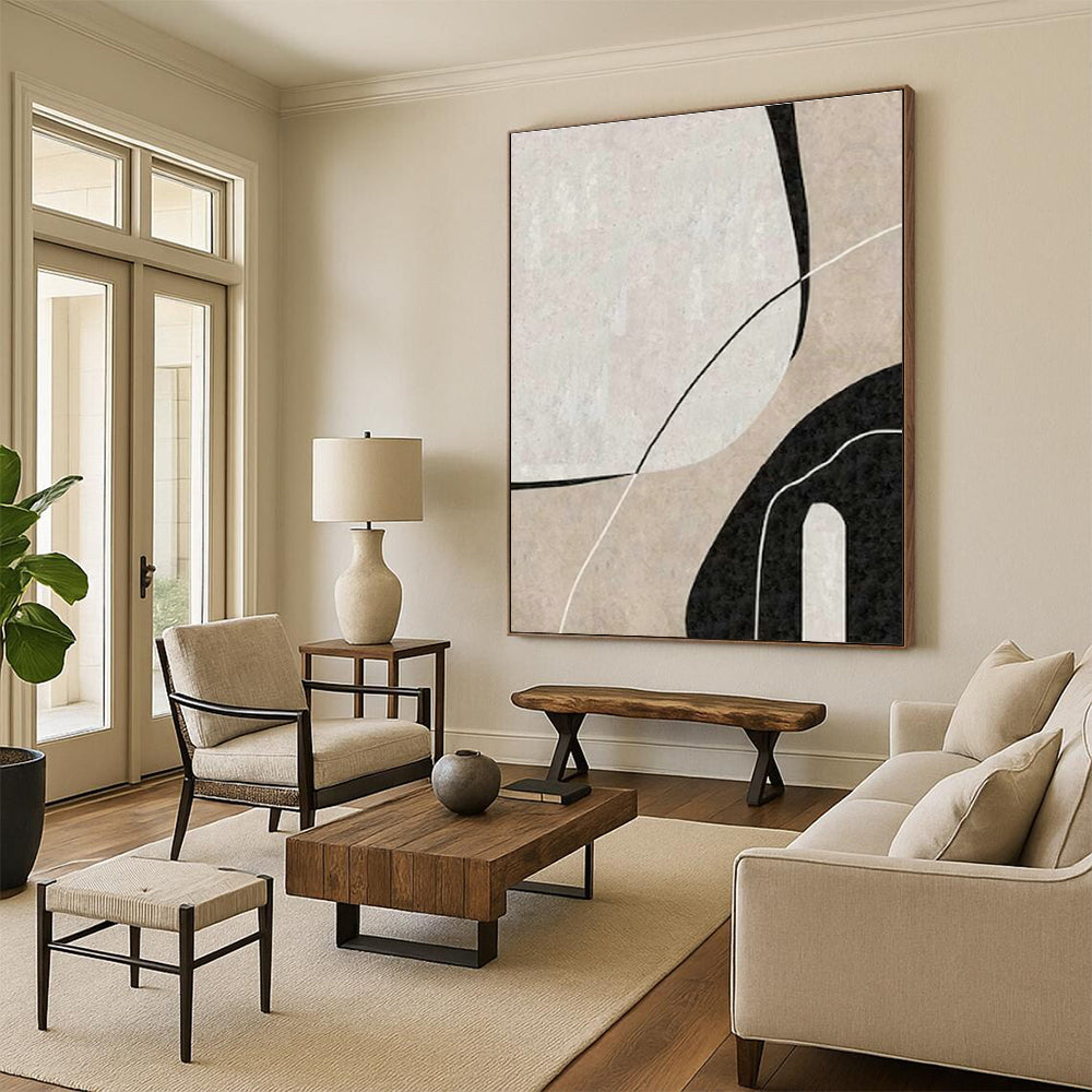 Beige - Black Abstract Art for Minimalist Home Office & Modern Art Gallery DLZ2070