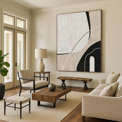 Beige - Black Abstract Art for Minimalist Home Office & Modern Art Gallery DLZ2070