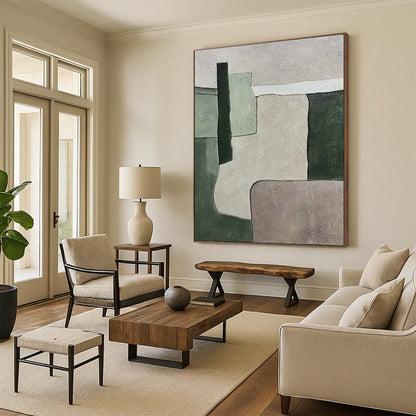 Green - Gray Geometric Abstract Art for Home Office & Minimalist Space DLZ0589