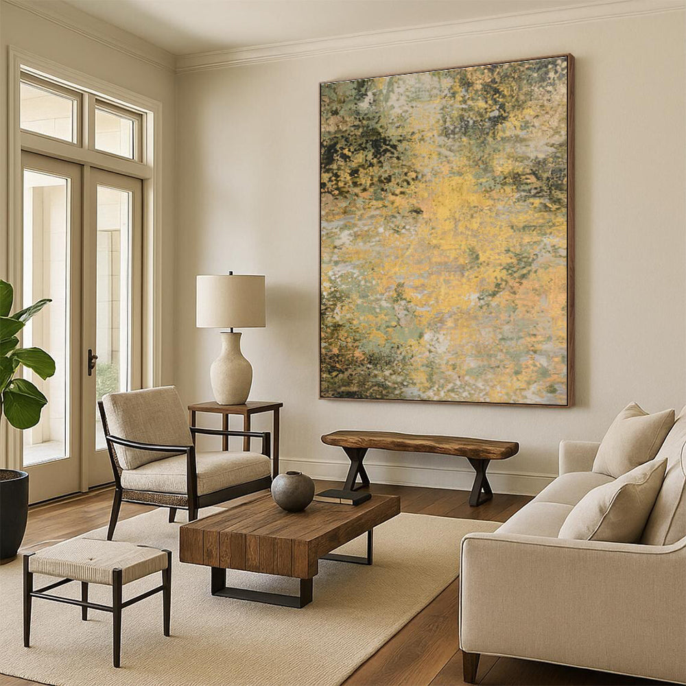 Yellow - Green Textured Art for Rustic Farmhouse Living Rooms DLZ0075