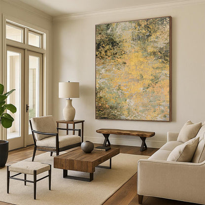 Yellow - Green Textured Art for Rustic Farmhouse Living Rooms DLZ0075