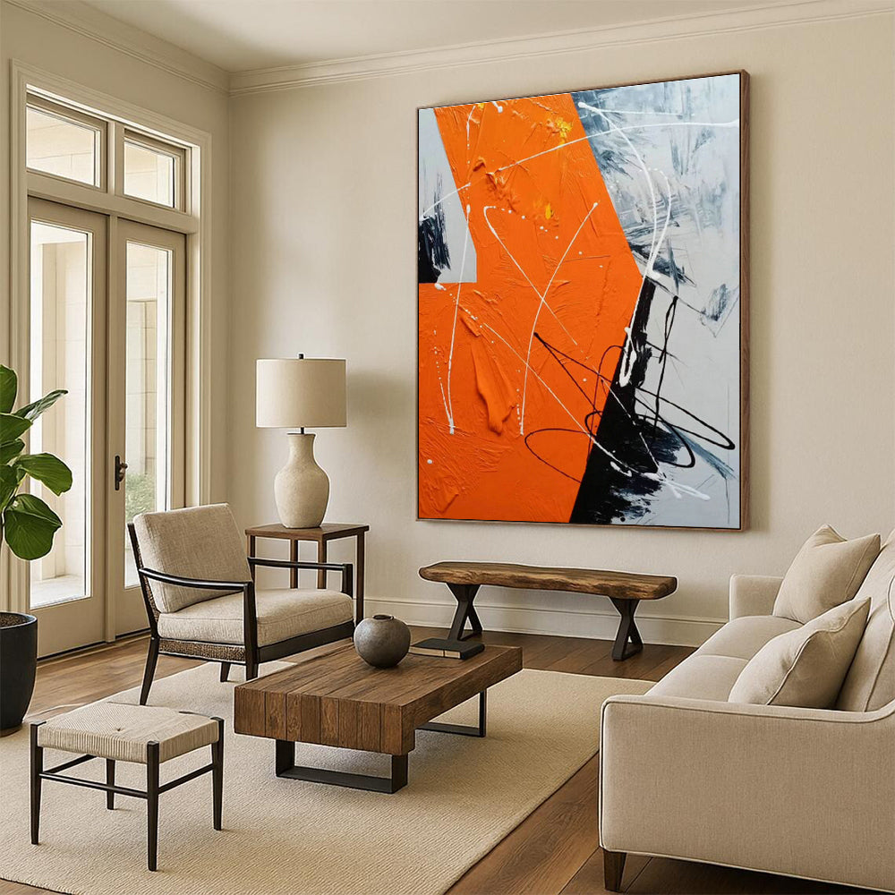 Orange - Grey Line Abstract Art for Living Room & Office DLZ0504