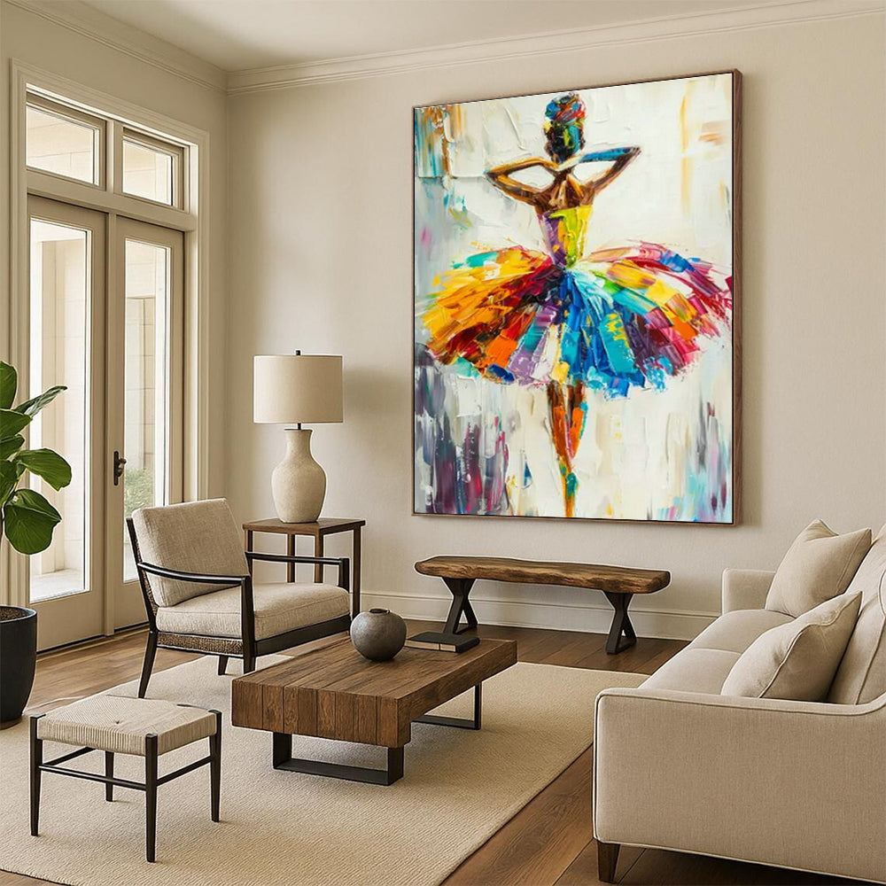 Colorful Ballerina Impasto Art for Dance Studio & Bohemian Bedroom DLZ1461