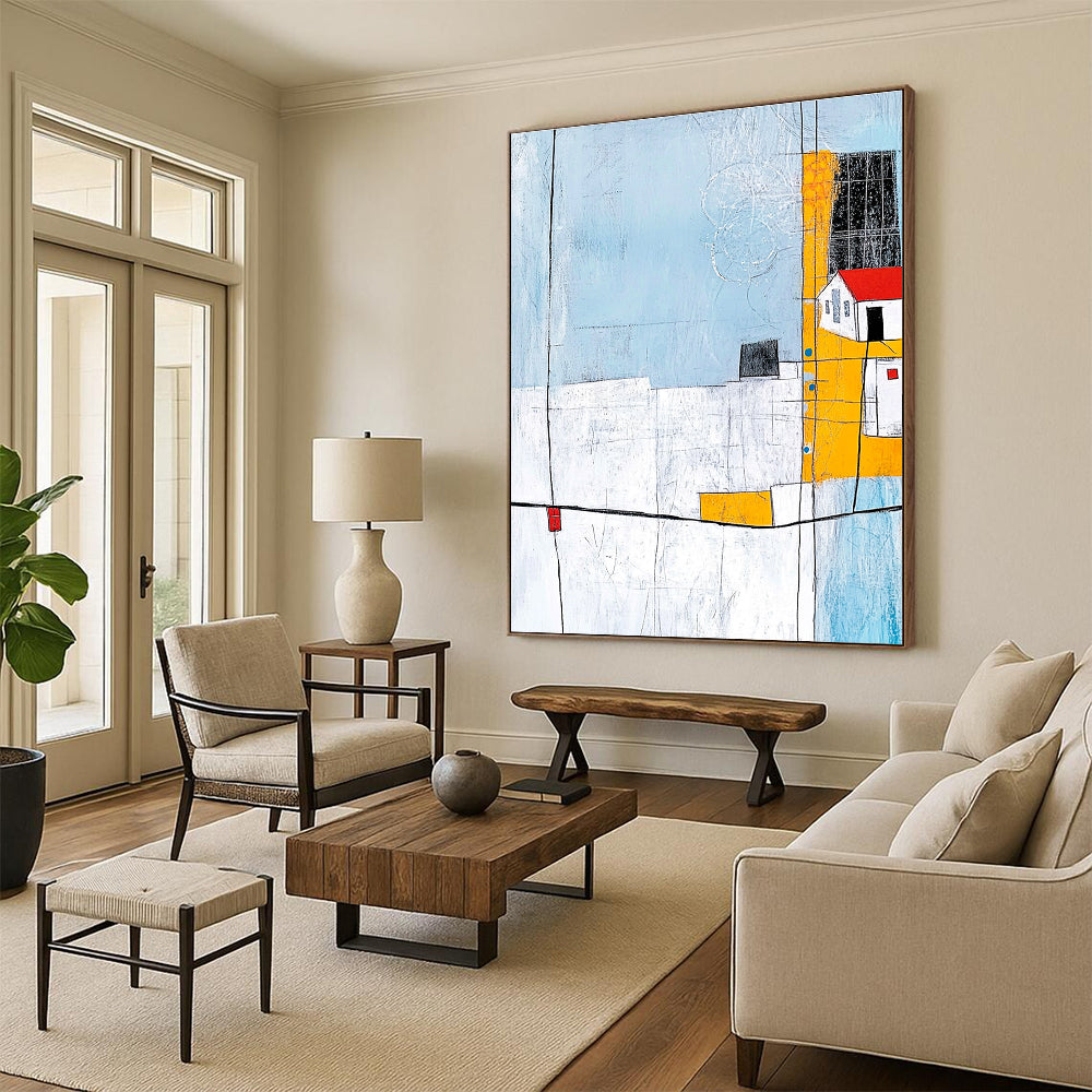 Charming Abstract Village Art for Caf茅 & Country Home STSC688