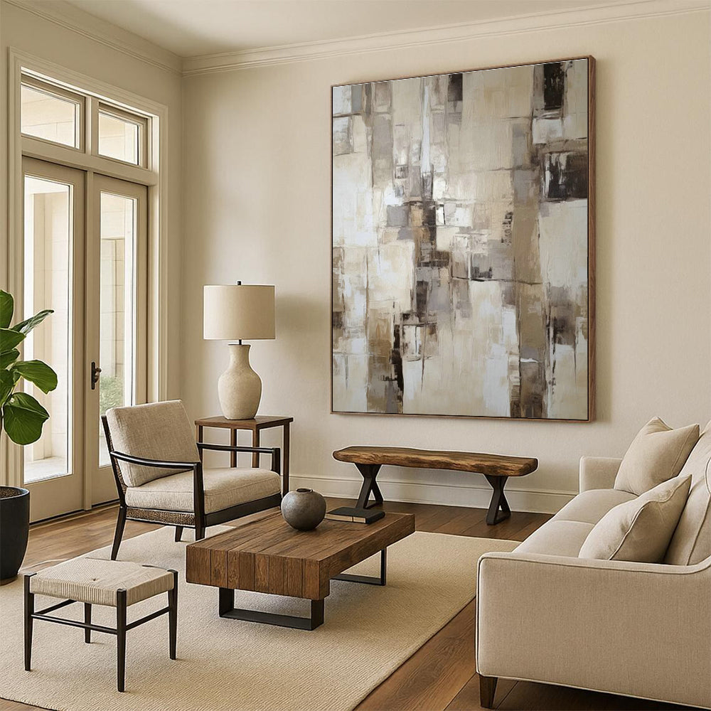 Earth - Toned Geometric Abstract Art for Rustic Dining Room & Art Gallery Corridor DLZ1314