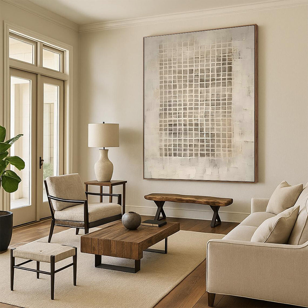 Gray - Grid Abstract Art for Minimalist Home Study Nooks DLZ0128