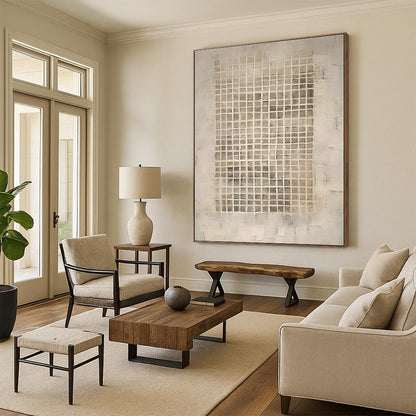 Gray - Grid Abstract Art for Minimalist Home Study Nooks DLZ0128