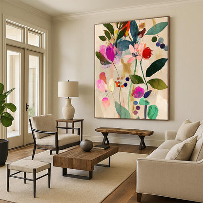 Vibrant Floral Abstract Art for Garden Room & Café STSC043