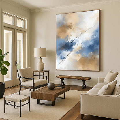 Blue and Beige Sky Abstract for Serene Bedroom & Nature - Themed Café STSC409