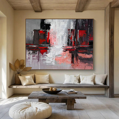 Red - Gray Urban Abstract Art for Industrial Loft Home Offices DLZ2647
