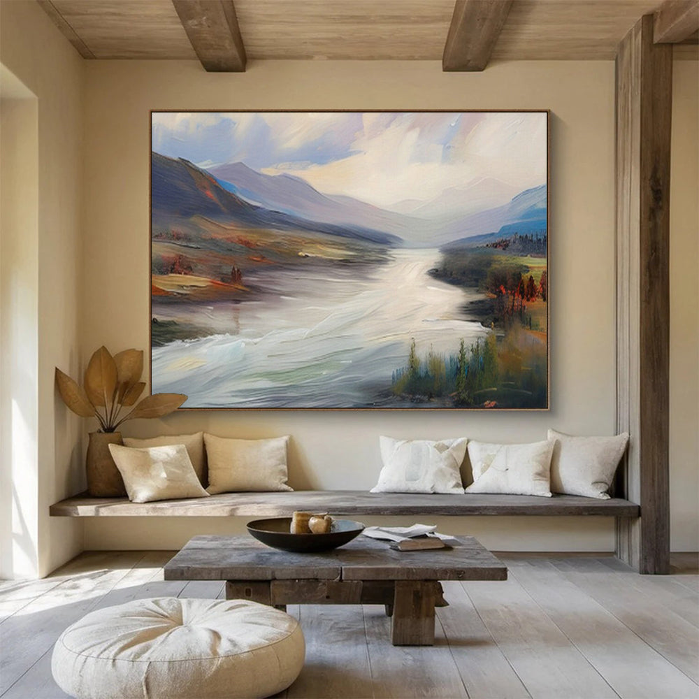 Landscape River Oil Painting for Rustic Living Room DLZ2853