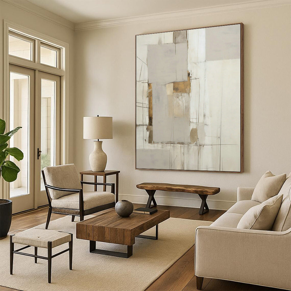 Grey - Gold Linear Abstract Art for Luxury Hotel Suite & Contemporary Home Office DLZ1323