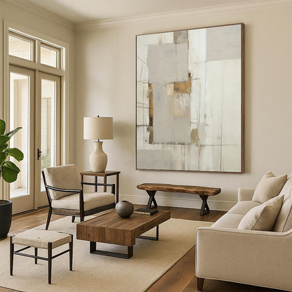 Grey - Gold Linear Abstract Art for Luxury Hotel Suite & Contemporary Home Office DLZ1323