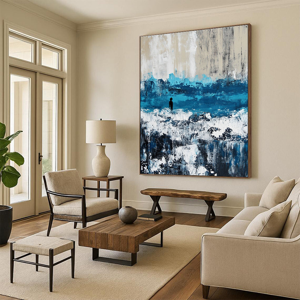 Solitary Figure in Abstract Sea for Thoughtful Library & Nature - Inspired Home STSC266