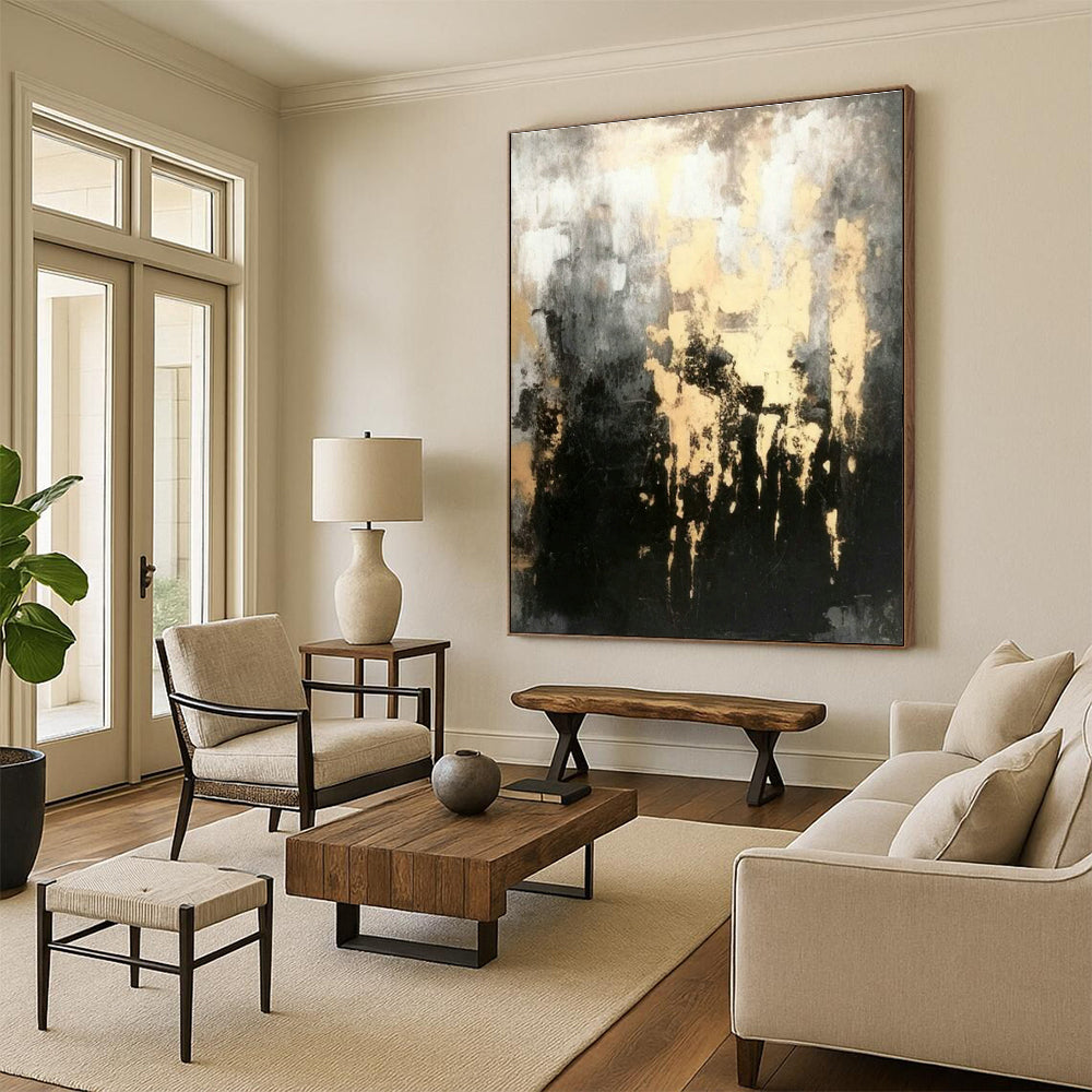 Gold - Gray Abstract Art for High - End Boutique & Art Deco Home DLZ1804