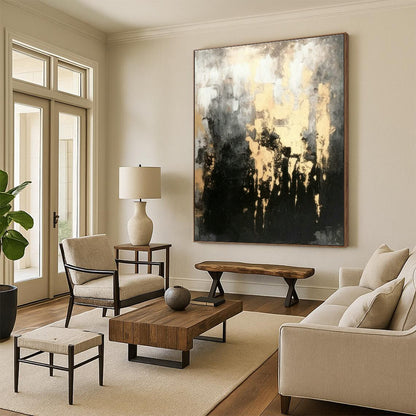 Gold - Gray Abstract Art for High - End Boutique & Art Deco Home DLZ1804