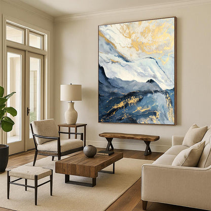 Golden - Blue Mountain Landscape for Luxury Ski Chalet & Asian - Inspired Spa DLZ0950
