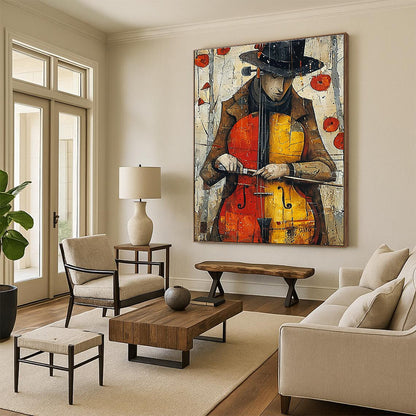 Cellist Figure Art for Bohemian Music Café & Eclectic Living Room DLZ2232