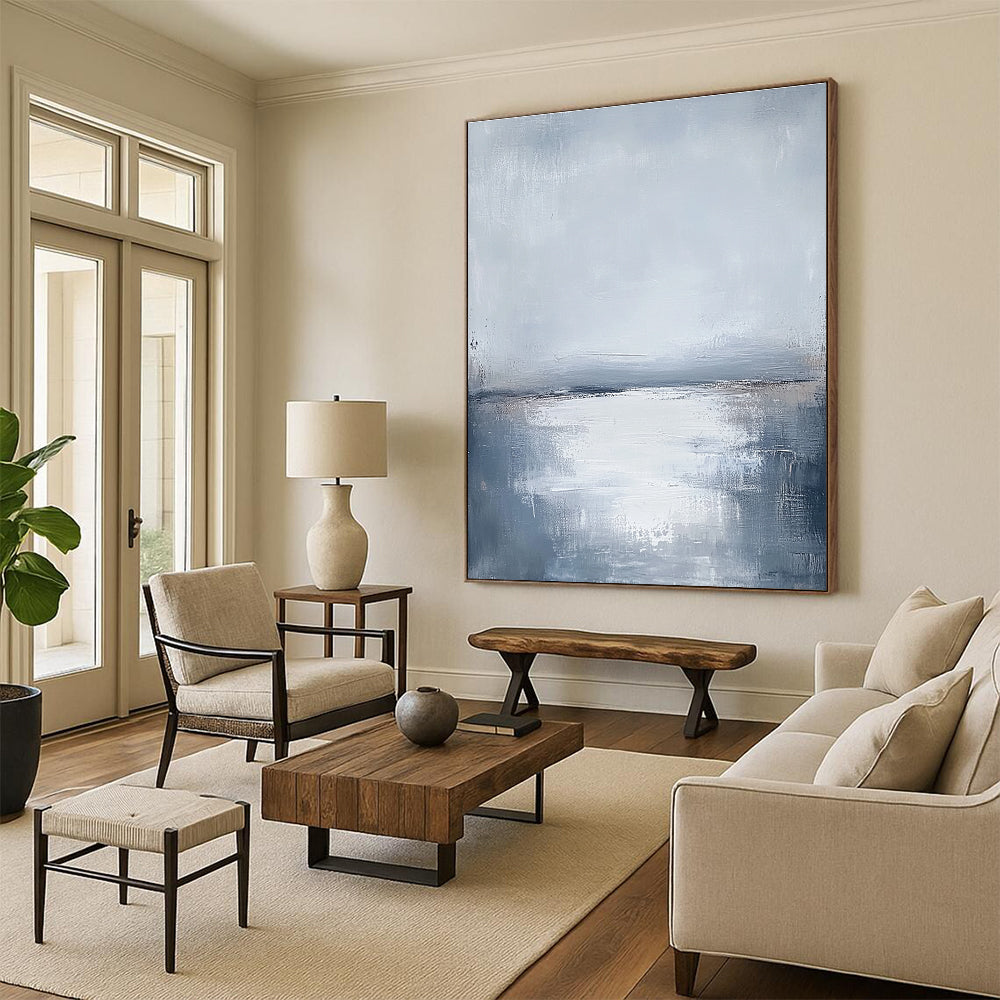 Monochromatic Sea Horizon for Modern Minimalist Bedroom & Calming Meditation Space STSC464