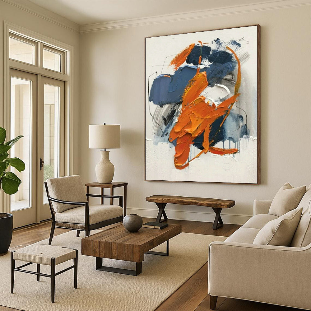 Orange - Blue Blending Abstract Art for Bohemian Bedroom & Art - Themed Restaurant DLZ1454