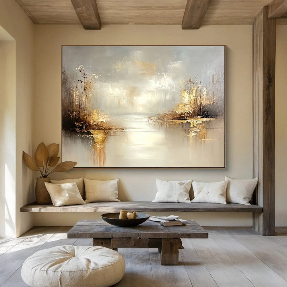 Golden Lake Landscape Art for High - End Golf Club House & Luxurious Lakeside Villa Bedroom SC117