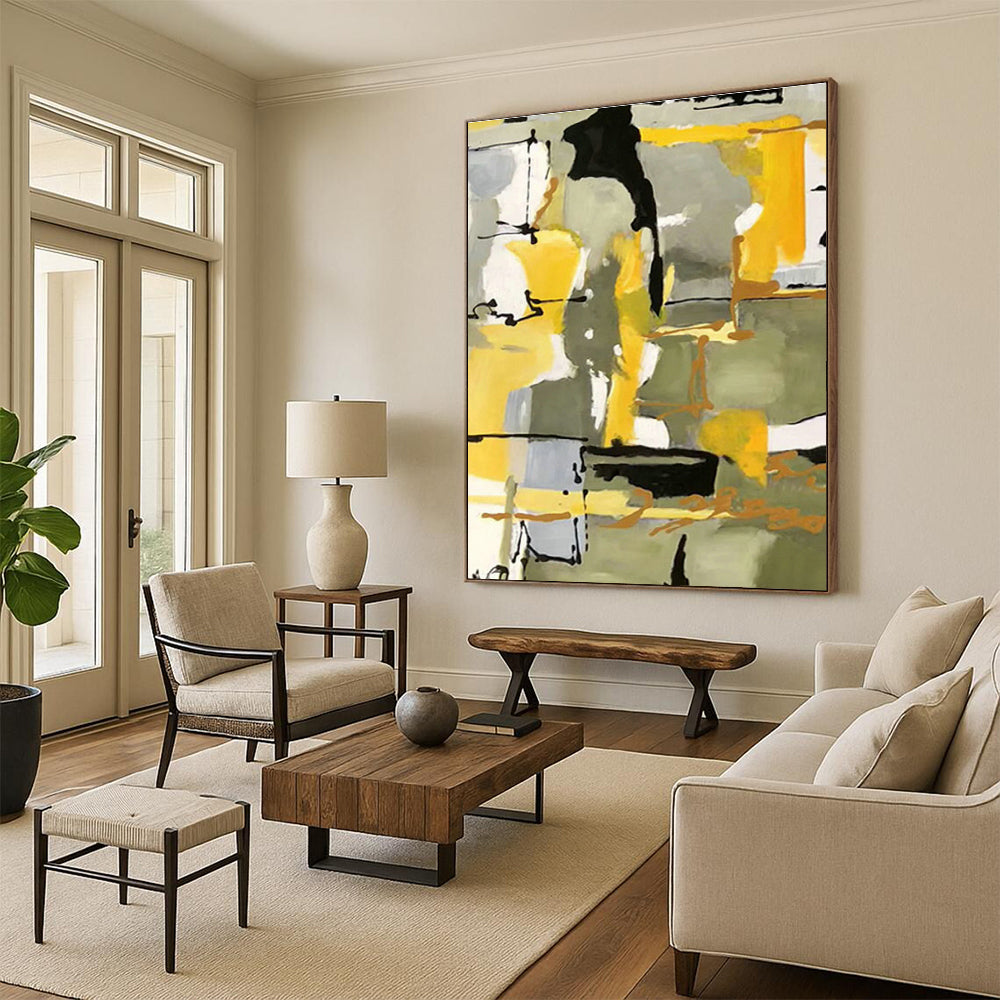 Yellow - Grey Line Abstract Art for Living Room & Studio DLZ0533