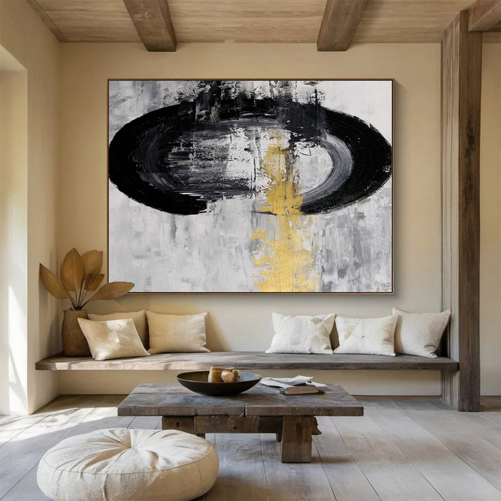 Stylish Black, Silver, and Gold Abstract Art for a Modern Entryway DLZ2400