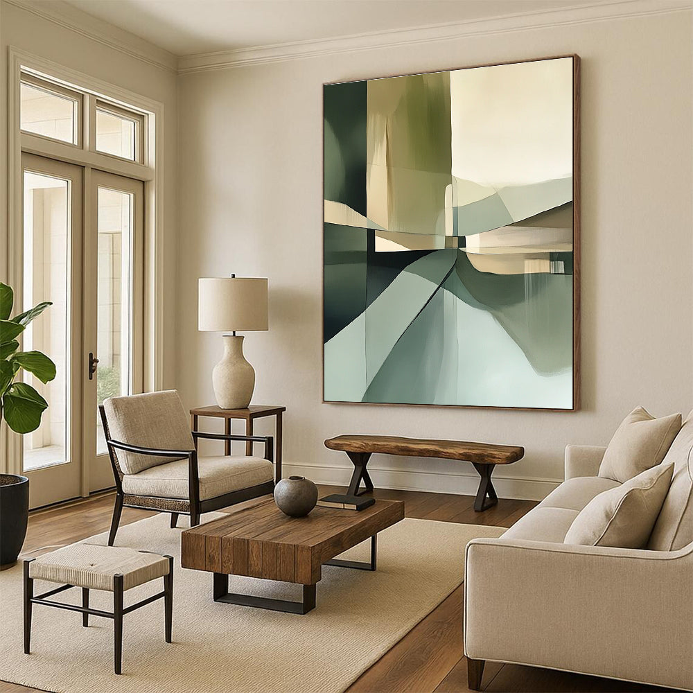 Geometric Green & Beige Abstraction Art for Contemporary Gallery & Architect’s Office STSC114